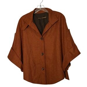Jenni Kayne Poncho Jacket Cashmere Silk Rust Wool Blend Button Front Cape - OS
